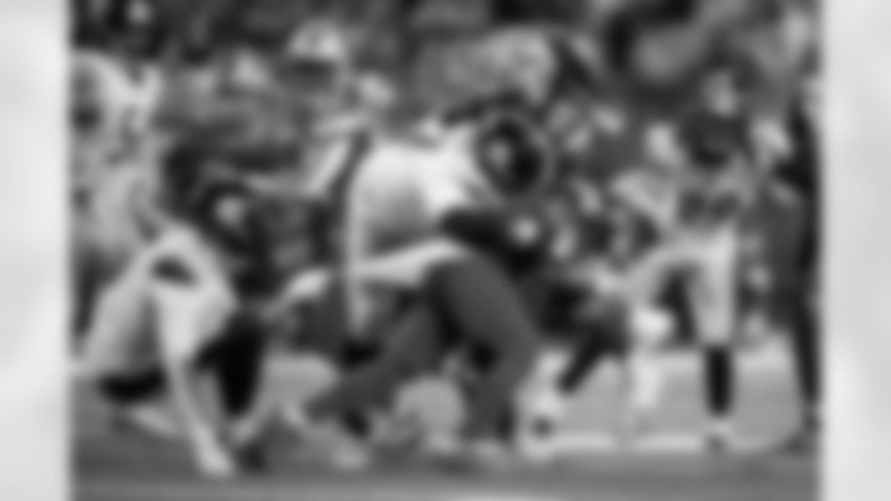 Pittsburgh Steelers defensive tackle Cameron Heyward (97) and Pittsburgh Steelers cornerback Jalen Ramsey (5) during a regular season game between the Pittsburgh Steelers and the Detroit Lions, Sunday, Dec. 21, 2025 in Detroit, MI. The Steelers defeated the Lions 29-24. (Karl Roser / Pittsburgh Steelers)