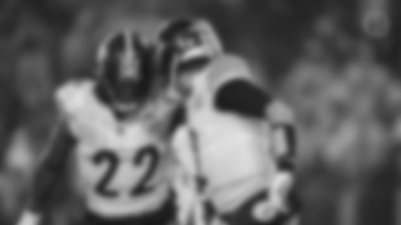 Pittsburgh Steelers running back Najee Harris (22) and Pittsburgh Steelers quarterback Mason Rudolph (2) during a regular season game between the Pittsburgh Steelers and the Baltimore Ravens, Saturday, Jan. 6, 2024 in Baltimore, MD. The Steelers defeated the Ravens 17-10. (Karl Roser / Pittsburgh Steelers)