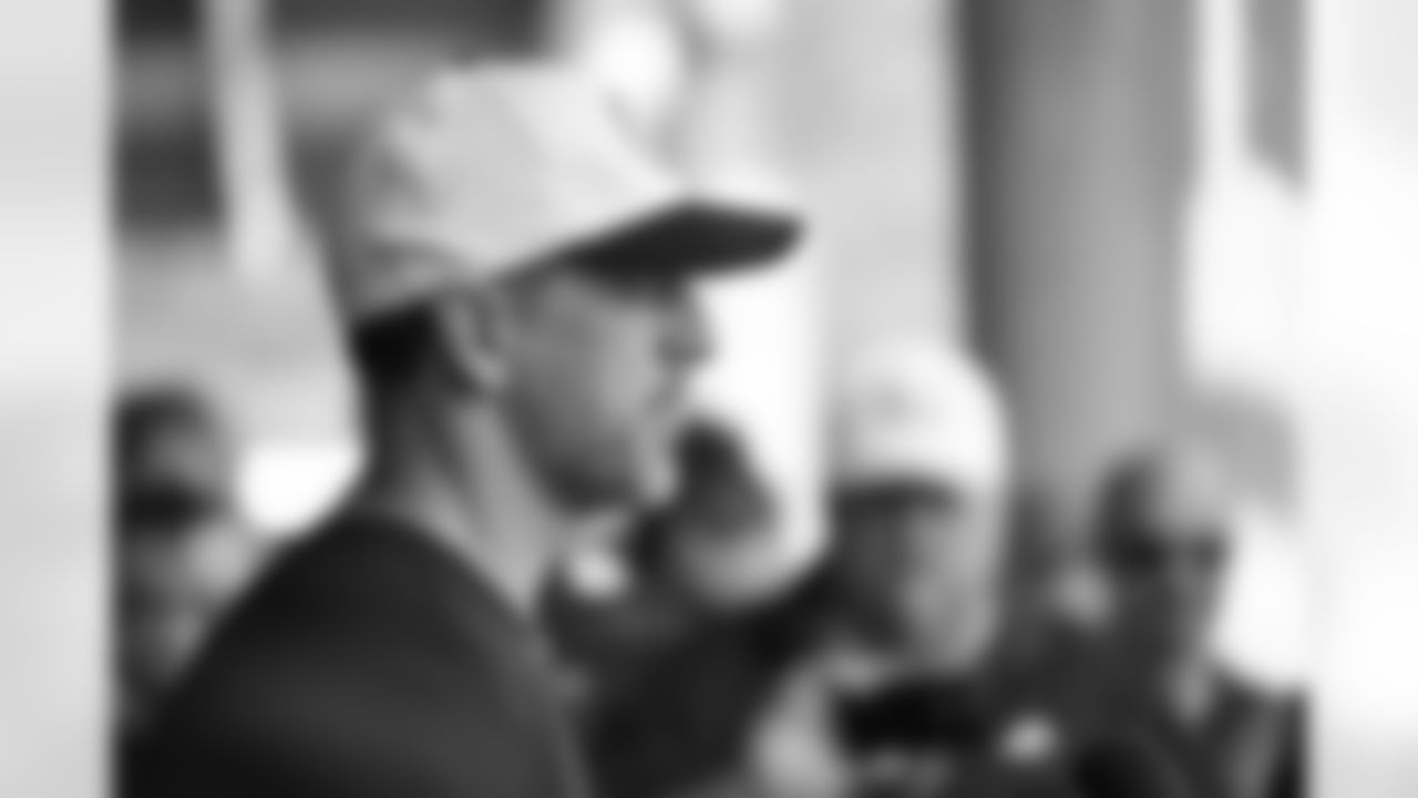 Pittsburgh Steelers quarterback Aaron Rodgers (8) during media availability following practice at the UPMC Rooney Sports Complex during the 2025 minicamp, Tuesday June 10, 2025. (Karl Roser / Pittsburgh Steelers)