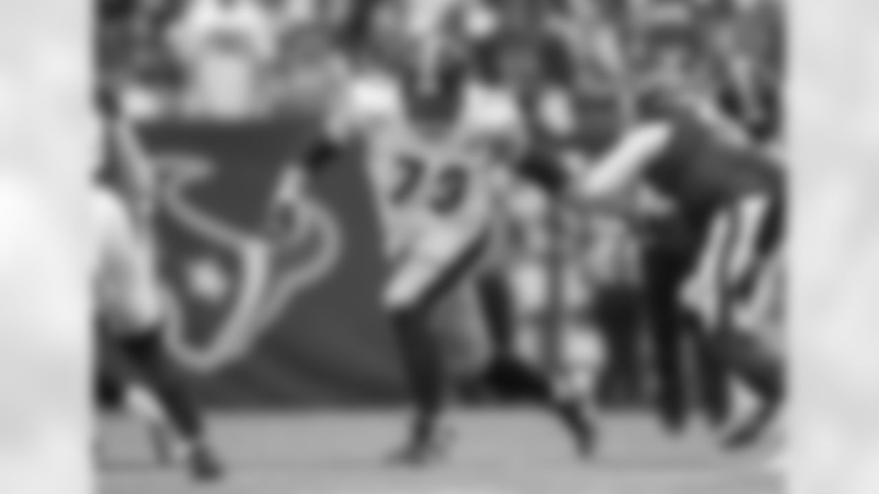 Pittsburgh Steelers guard Isaac Seumalo (73) during a regular season game between the Pittsburgh Steelers and the Houston Texans, Sunday, Oct. 1, 2023 in Houston, TX. The Texans beat the Steelers 30-6. (Stephen Pinchback / Pittsburgh Steelers)