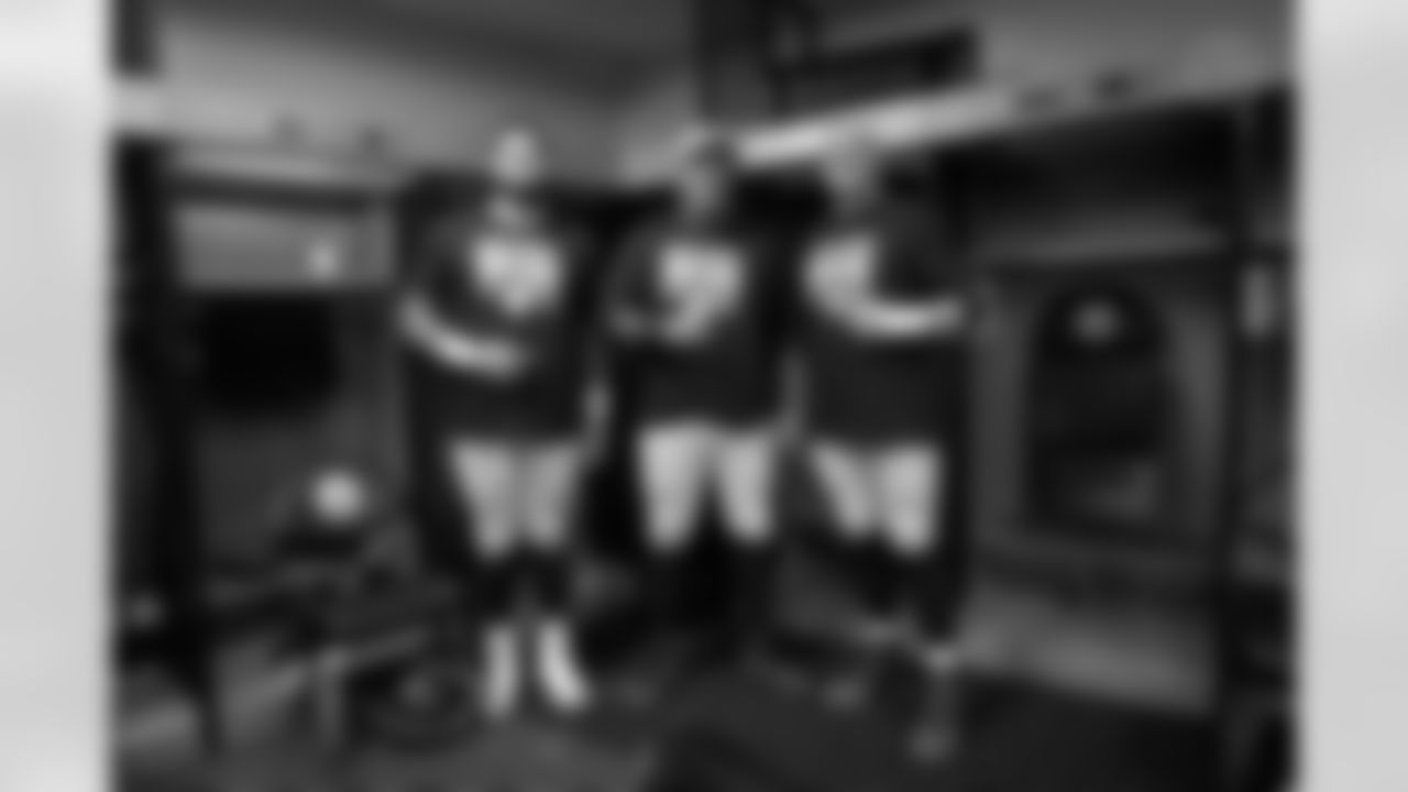 Pittsburgh Steelers offensive tackle Dylan Cook (60), Pittsburgh Steelers offensive lineman Spencer Anderson (74), and Pittsburgh Steelers center Ryan McCollum (62) following a regular season game between the Pittsburgh Steelers and the Baltimore Ravens, Sunday, Jan. 4, 2026 in Pittsburgh, PA. The Steelers defeated the Ravens 26-24. (Karl Roser / Pittsburgh Steelers)