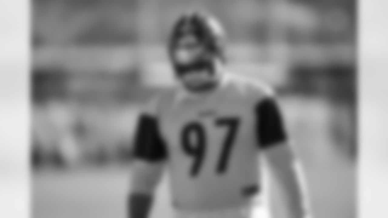 Pittsburgh Steelers defensive tackle Cameron Heyward (97) during practice at the UPMC Rooney Sports Complex preparing for a Week 10 matchup against the Washington Commanders, Friday, Nov. 8, 2024 in Pittsburgh, PA. (Karl Roser / Pittsburgh Steelers)