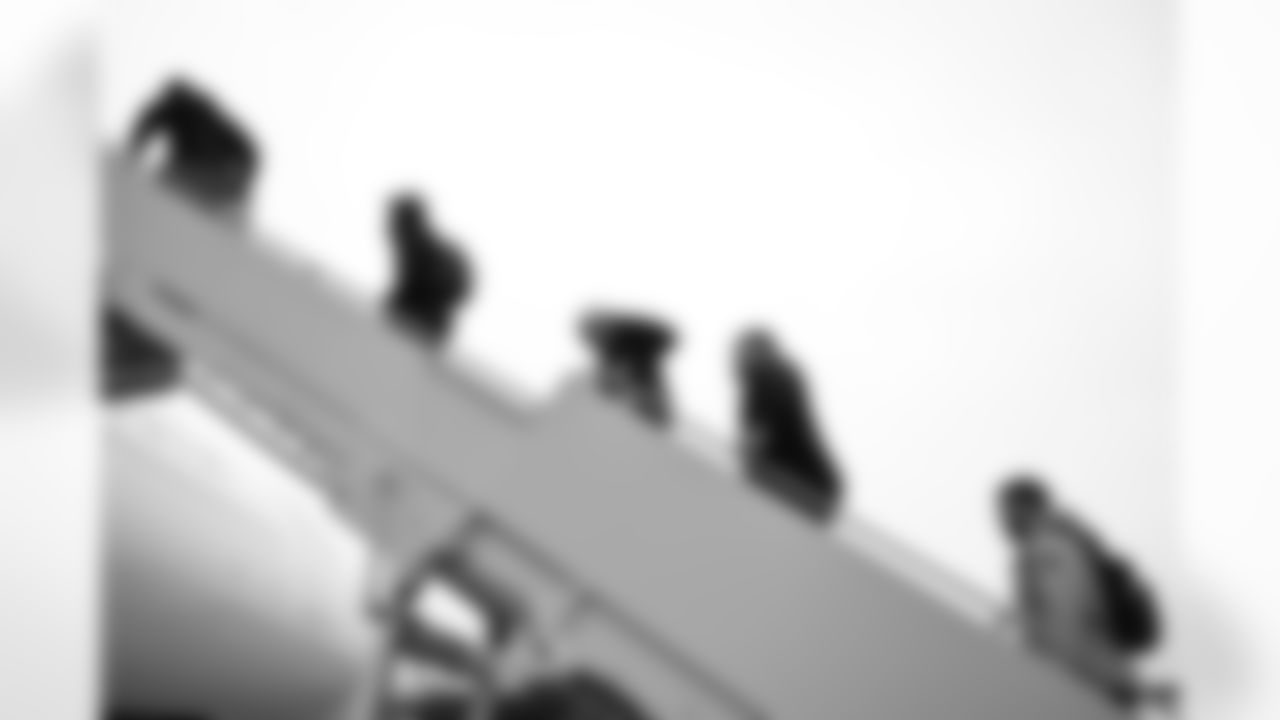 Pittsburgh Steelers defensive tackle Keeanu Benton (95), Pittsburgh Steelers cornerback Joey Porter Jr. (24), Pittsburgh Steelers linebacker Alex Highsmith (56), Pittsburgh Steelers defensive end Logan Lee (91) and Pittsburgh Steelers center Zach Frazier (54) travel to Los Angeles on Saturday, Nov. 8, 2025 for the Week 10 regular season matchup against the Los Angeles Chargers. (Alysa Rubin / Pittsburgh Steelers)