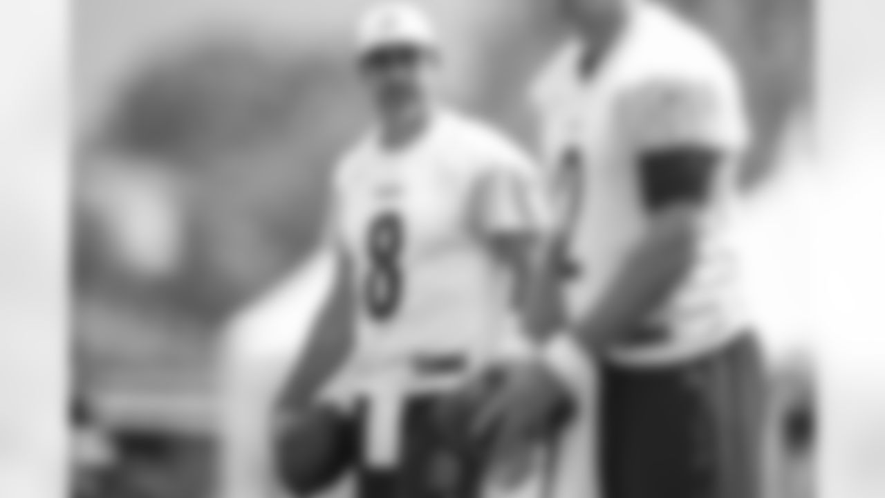 Pittsburgh Steelers quarterback Aaron Rodgers (8) trains at Saint Vincent College during the 2025 Steelers Training Camp on Thursday July 24, 2025 in Latrobe, PA. (Karl Roser / Pittsburgh Steelers)