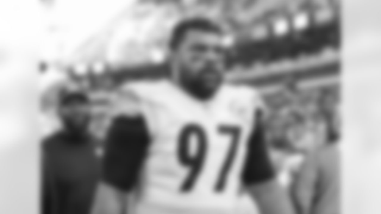 Pittsburgh Steelers defensive tackle Cameron Heyward (97) during a regular season game between the Pittsburgh Steelers and the Cleveland Browns, Sunday, Nov. 19, 2023 in Cleveland, OH. (Tyler Moody / Pittsburgh Steelers)