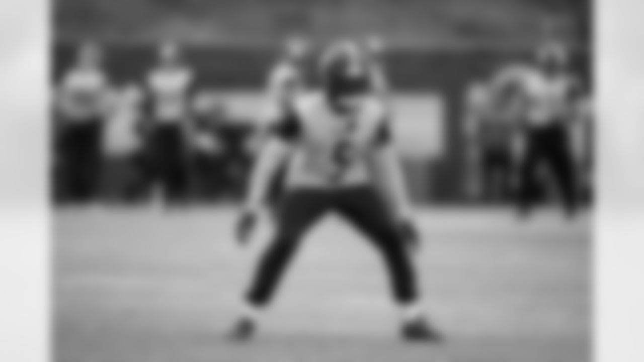 Pittsburgh Steelers cornerback Jalen Ramsey (5) during practice at the UPMC Rooney Sports Complex preparing for a Wild Card matchup against the Houston Texans, Friday, Jan. 9, 2026 in Pittsburgh, PA. (Karl Roser / Pittsburgh Steelers)