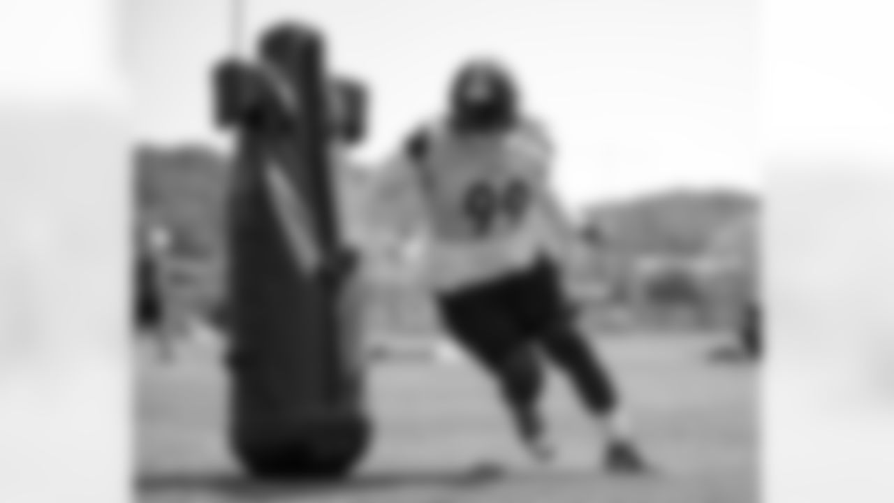 Pittsburgh Steelers defensive tackle Larry Ogunjobi (99) during practice at the UPMC Rooney Sports Complex preparing for a Week 1 matchup against the Atlanta Falcons, Thursday, Sept. 5, 2024 in Pittsburgh, PA. (Karl Roser / Pittsburgh Steelers)