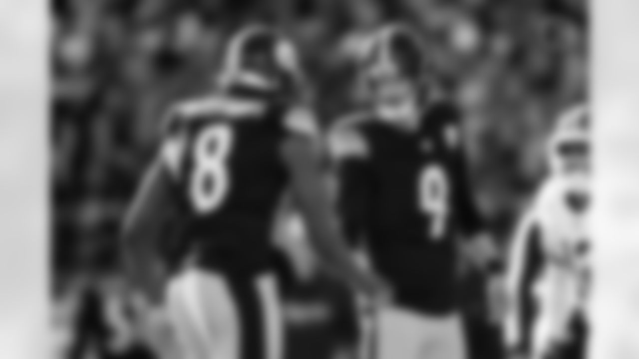 Pittsburgh Steelers punter Corliss Waitman (8) and Pittsburgh Steelers kicker Chris Boswell (9) during a regular season game between the Pittsburgh Steelers and the Cleveland Browns, Sunday, Dec. 8, 2024 in Pittsburgh, PA. (Alysa Rubin / Pittsburgh Steelers)