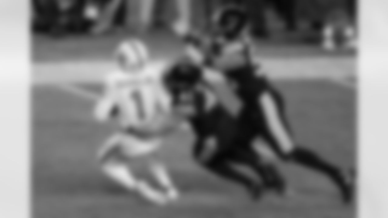 Pittsburgh Steelers linebacker Payton Wilson (41) sacks Miami Dolphins quarterback Tua Tagovailoa (1) during a regular season game against the Miami Dolphins, Monday, Dec. 15, 2025 in Pittsburgh, PA. The Steelers defeated the Dolphins 28-15. (Harrison Barden / Pittsburgh Steelers)