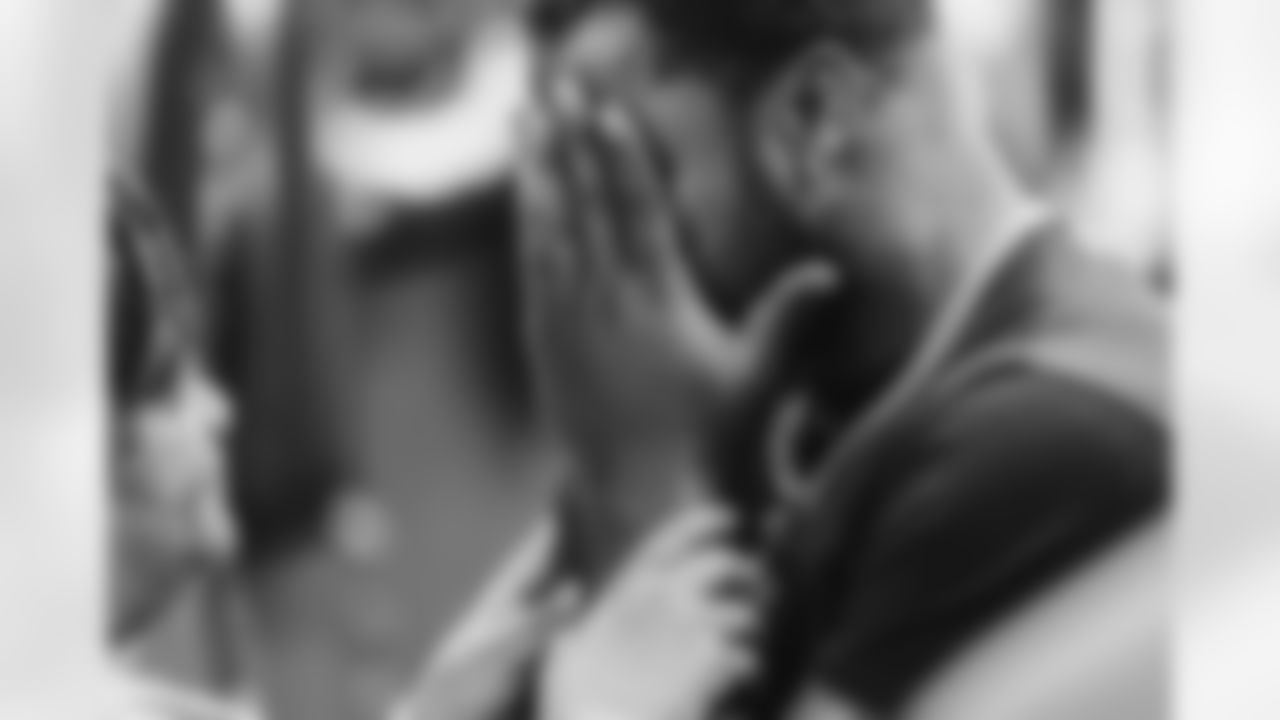 An image from the Oct. 28, 2025 Walter Payton Man of the Year Nominee surprise for Azeez Al-Shaair at NRG Stadium in Houston, TX.