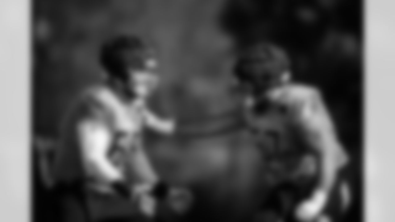 Offensive lineman Chandler Brewer #66 of the Tennessee Titans and Guard Drew Moss #67 of the Tennessee Titans during practice at the Ascension Saint Thomas Sports Park on December 3, 2025 in Nashville, TN. Photo By Jessie Rogers/Tennessee Titans