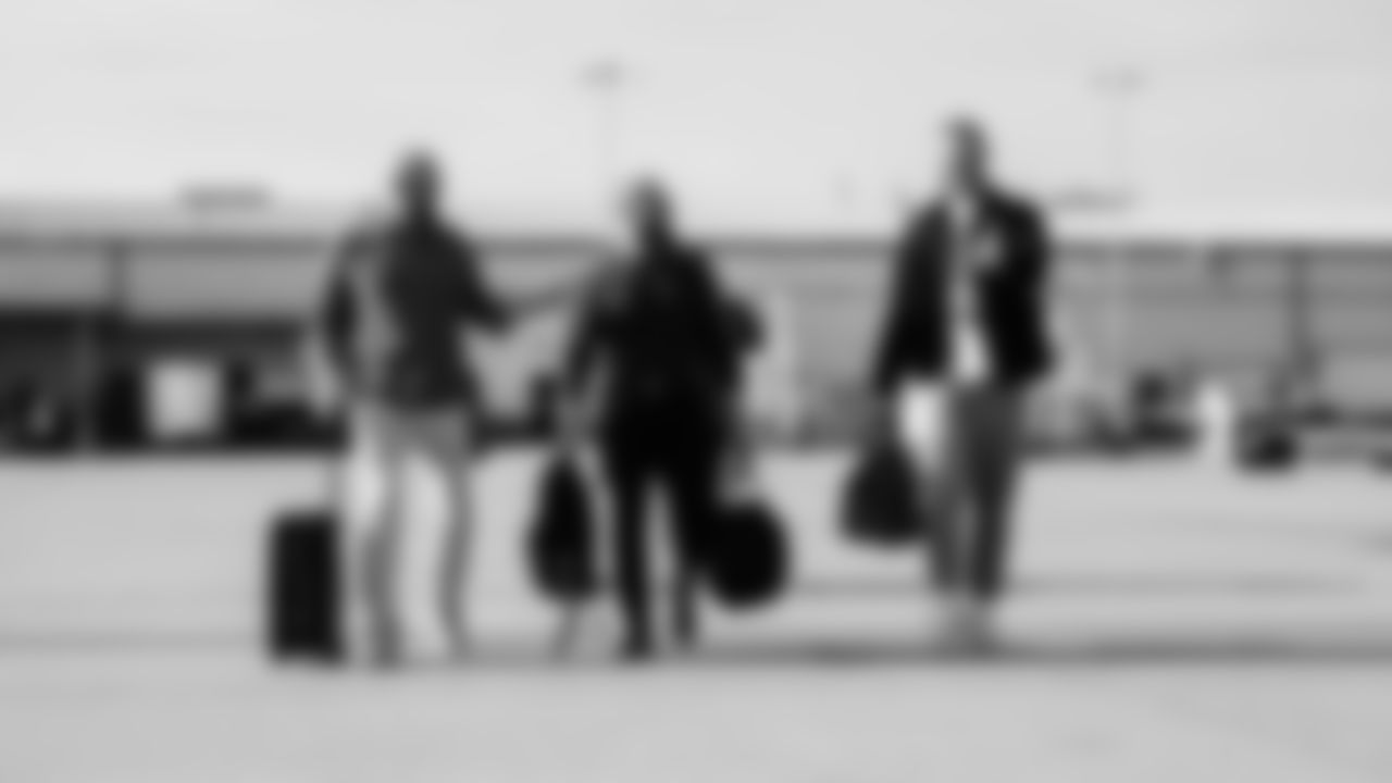 Longsnapper Morgan Cox #46 of the Tennessee Titans, Kicker Joey Slye #6 of the Tennessee Titans, Punter Johnny Hekker #3 of the Tennessee Titans during the travel day at the Nashville International Airport on January 03, 2026 in Nashville, TN. Photo by Jessie Rogers/Tennessee Titans