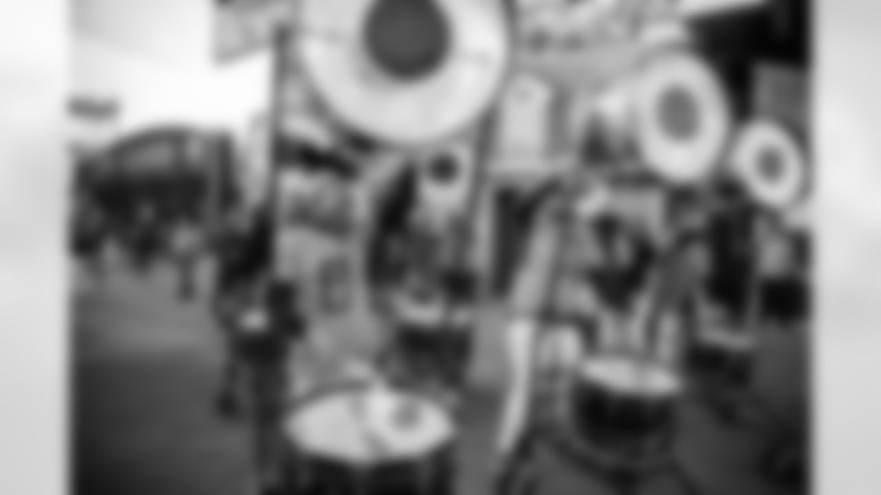 Tennessee Titans Blue Crew Drumline performing during the game between the Tennessee Titans and the Jacksonville Jaguars at Nissan Stadium on November 30, 2025 in Nashville, TN. Photo By Kaitlyn Hungerford/Tennessee Titans