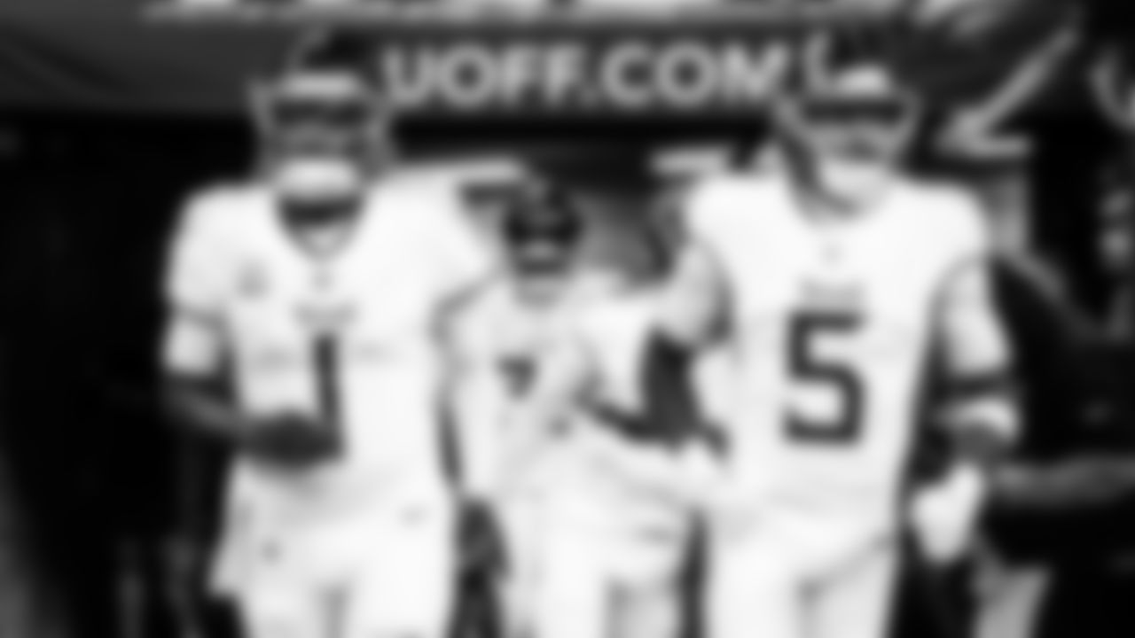 Quarterback Cam Ward #1 of the Tennessee Titans, Wide receiver Elic Ayomanor #5 of the Tennessee Titans before the game between the Tennessee Titans and the Indianapolis Colts at Lucas Oil Stadium on October 26, 2025 in Indianapolis, IN. Photo By Beau Brune/Tennessee Titans