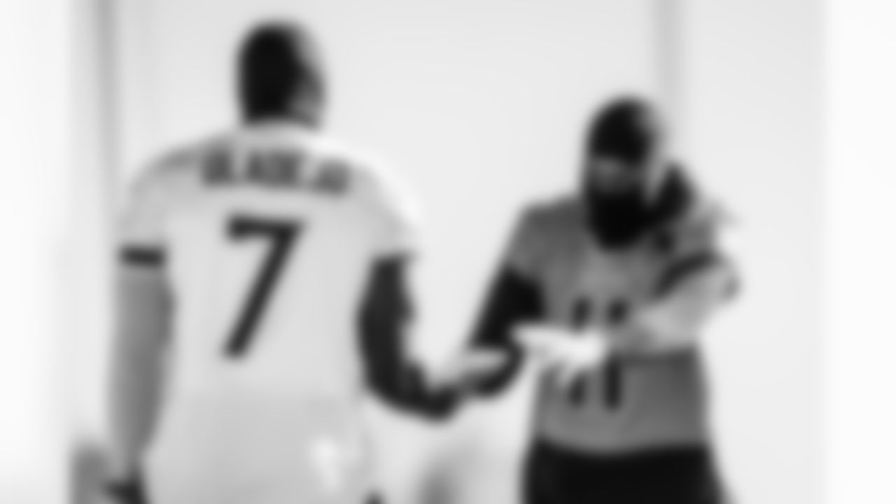 Wide receiver Van Jefferson #11 of the Tennessee Titans and Outside linebacker Oluwafemi Oladejo #7 of the Tennessee Titans during practice at the Ascension Saint Thomas Sports Park on December 19, 2025 in Nashville, TN. Photo By Jessie Rogers/Tennessee Titans