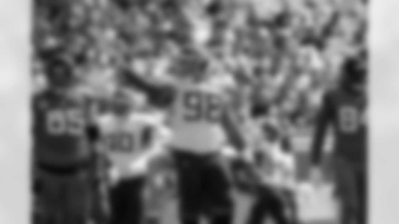 Tennessee Titans defensive end Jeffery Simmons (98) reacts after a play during the first half of an NFL football game against the Jacksonville Jaguars, Sunday, Oct. 10, 2021, in Jacksonville, Fla. (AP Photo/Phelan M. Ebenhack)