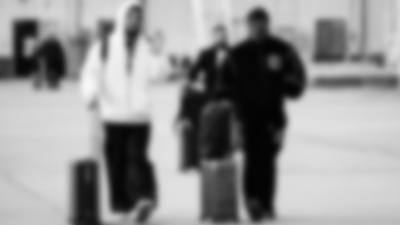 Safety Jerrick Reed II #28 of the Tennessee Titans Defensive back Amani Hooker #37 of the Tennessee Titans during the travel day at the Nashville International Airport on December 06, 2025 in Nashville, TN. Photo by Jessie Roger/Tennessee Titans