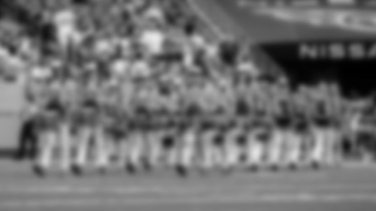 Tennessee Titans Cheerleaders and Blue Crew perform on the field before the game between the Tennessee Titans and the Indianapolis Colts at Nissan Stadium on September 21, 2025 in Nashville, TN. Photo By Kaitlyn Hungerford/Tennessee Titans