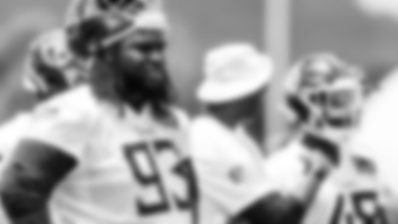 Defensive tackle T'Vondre Sweat #93 of the Tennessee Titans during phase 3 practice at the Ascension Saint Thomas Sports Park on June 3, 2025 in Nashville, TN. Photo By Donald Page/Tennessee Titans