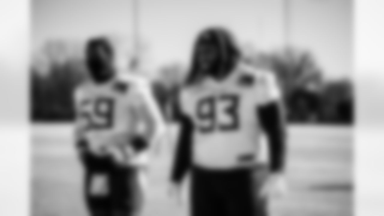 Defensive end Sebastian Joseph-Day #69 of the Tennessee Titans and Defensive tackle T'Vondre Sweat #93 of the Tennessee Titans during practice at the Ascension Saint Thomas Sports Park on December 19, 2025 in Nashville, TN. Photo By Jessie Rogers/Tennessee Titans