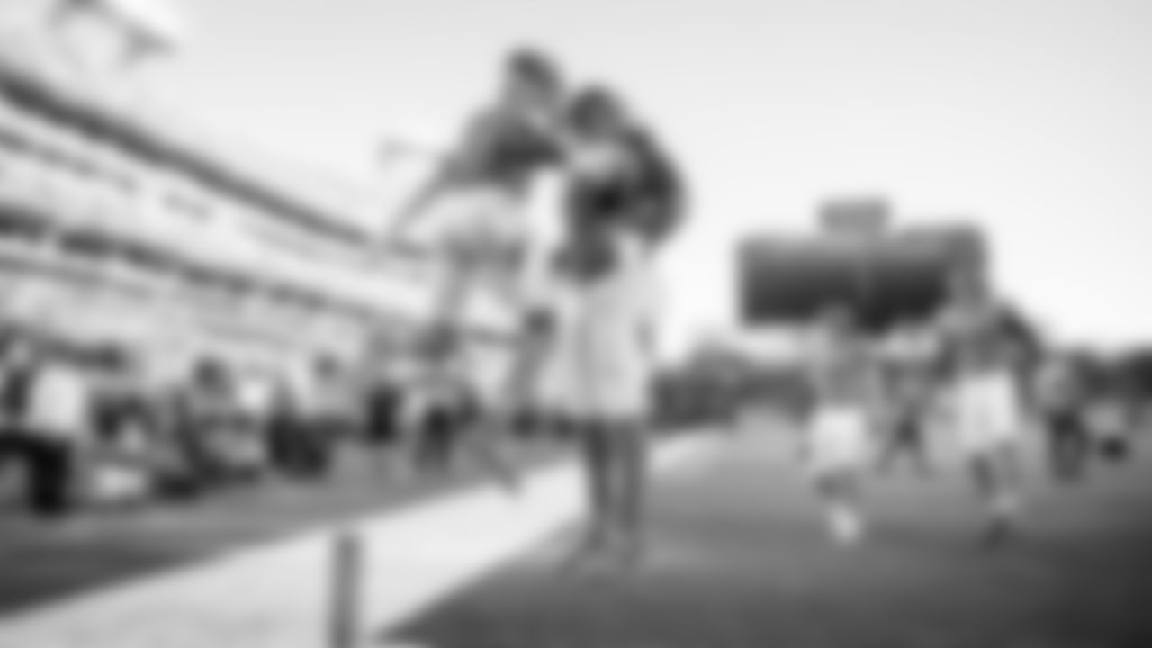 Wide receiver Van Jefferson #11 of the Tennessee Titans, Tackle JC Latham #55 of the Tennessee Titans during the game between the Tennessee Titans and the Houston Texans at Nissan Stadium on November 16, 2025 in Nashville, TN. Photo By Camden Hall/Tennessee Titans