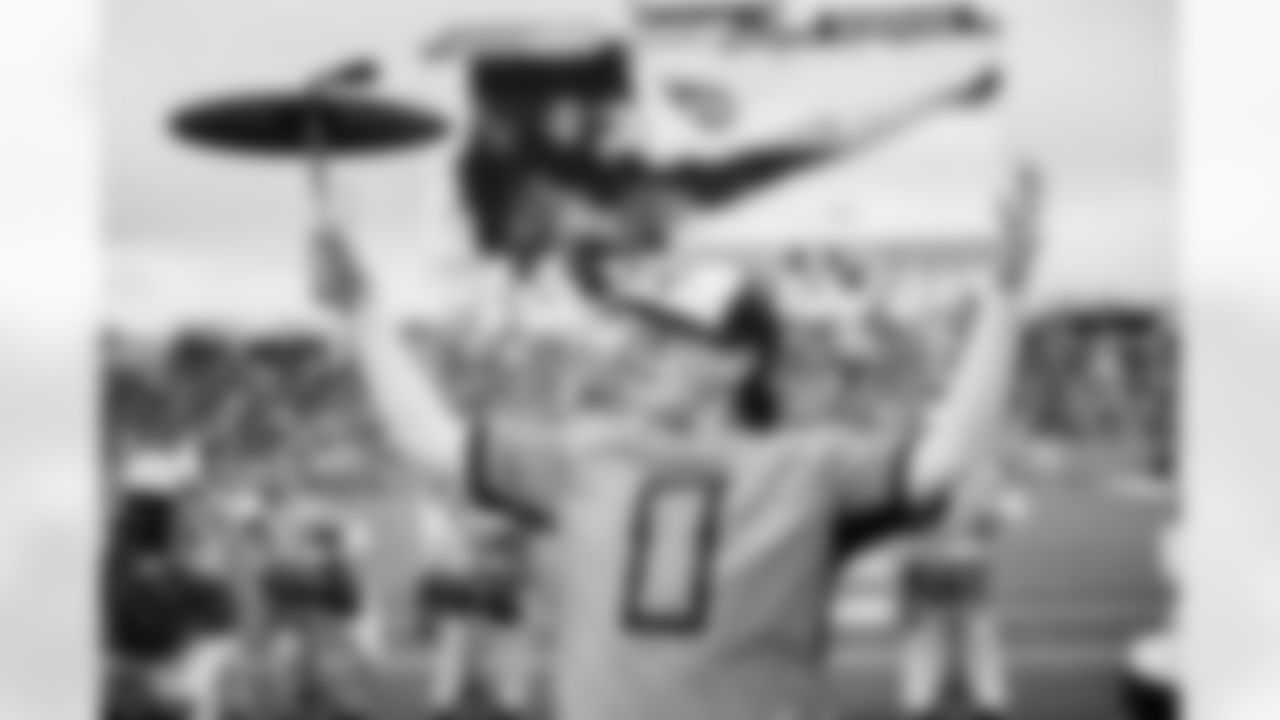 Tennessee Titans Blue Crew Drumline performing on the field during the game between the Tennessee Titans and the Los Angeles Chargers at Nissan Stadium on November 02, 2025 in Nashville, TN. Photo By Kaitlyn Hungerford/Tennessee Titans