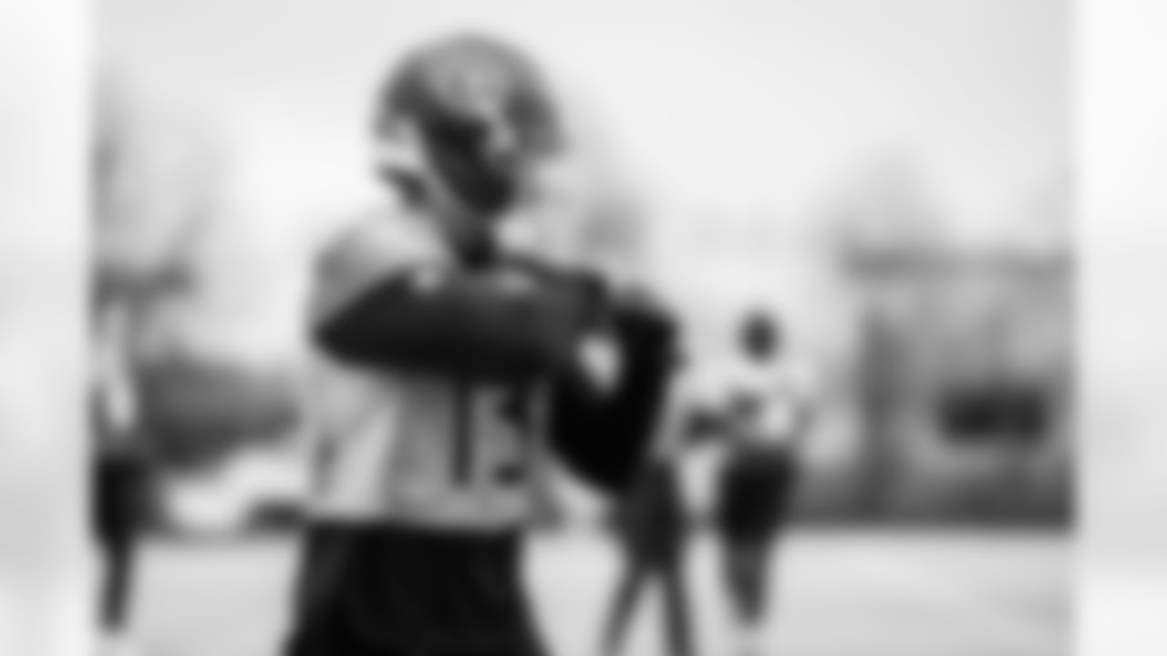 Wide receiver Elic Ayomanor #5 of the Tennessee Titans during practice at the Ascension Saint Thomas Sports Park on January 2, 2026 in Nashville, TN. Photo By Donald Page/Tennessee Titans