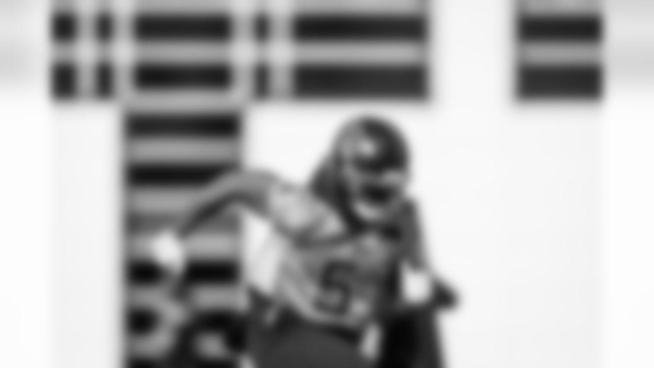 Wide receiver Elic Ayomanor #5 of the Tennessee Titans during practice at the Ascension Saint Thomas Sports Park on December 11, 2025 in Nashville, TN. Photo By Jessie Rogers/Tennessee Titans