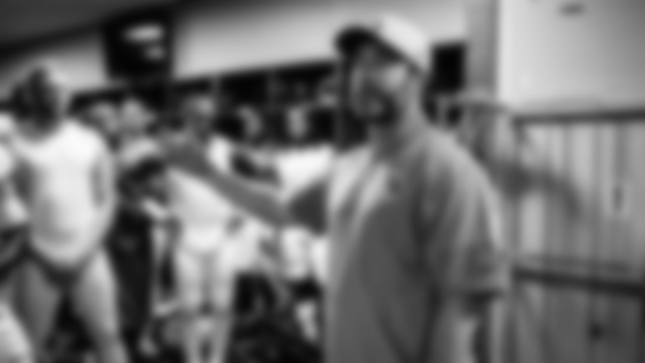 Head coach Brian Callahan of the Tennessee Titans in the locker room after the preseason game between the Tennessee Titans and the Atlanta Falcons at Mercedes-Benz Stadium on August 15, 2025 in Atlanta, GA. Photo By Donald Page/Tennessee Titans