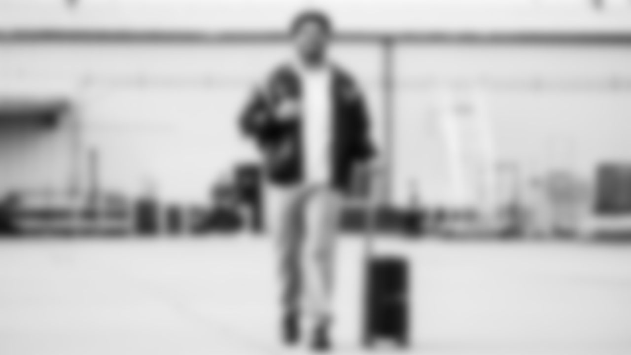 Tight end David Martin-Robinson #88 of the Tennessee Titans during the travel day at the Nashville International Airport on December 06, 2025 in Nashville, TN. Photo by Jessie Roger/Tennessee Titans