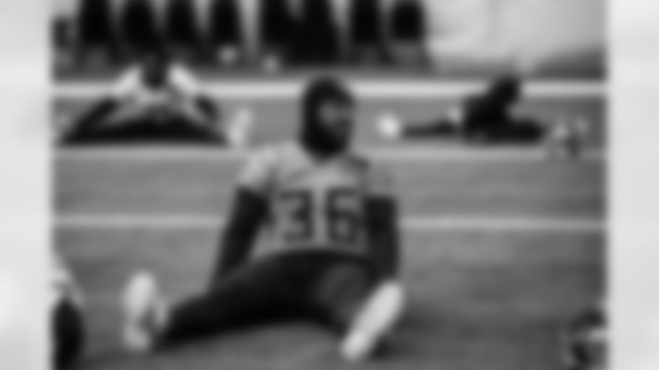 Running back Julius Chestnut #36 of the Tennessee Titans during practice in the bubble at the Ascension Saint Thomas Sports Park on December 5, 2025 in Nashville, TN. Photo By Donald Page/Tennessee Titans