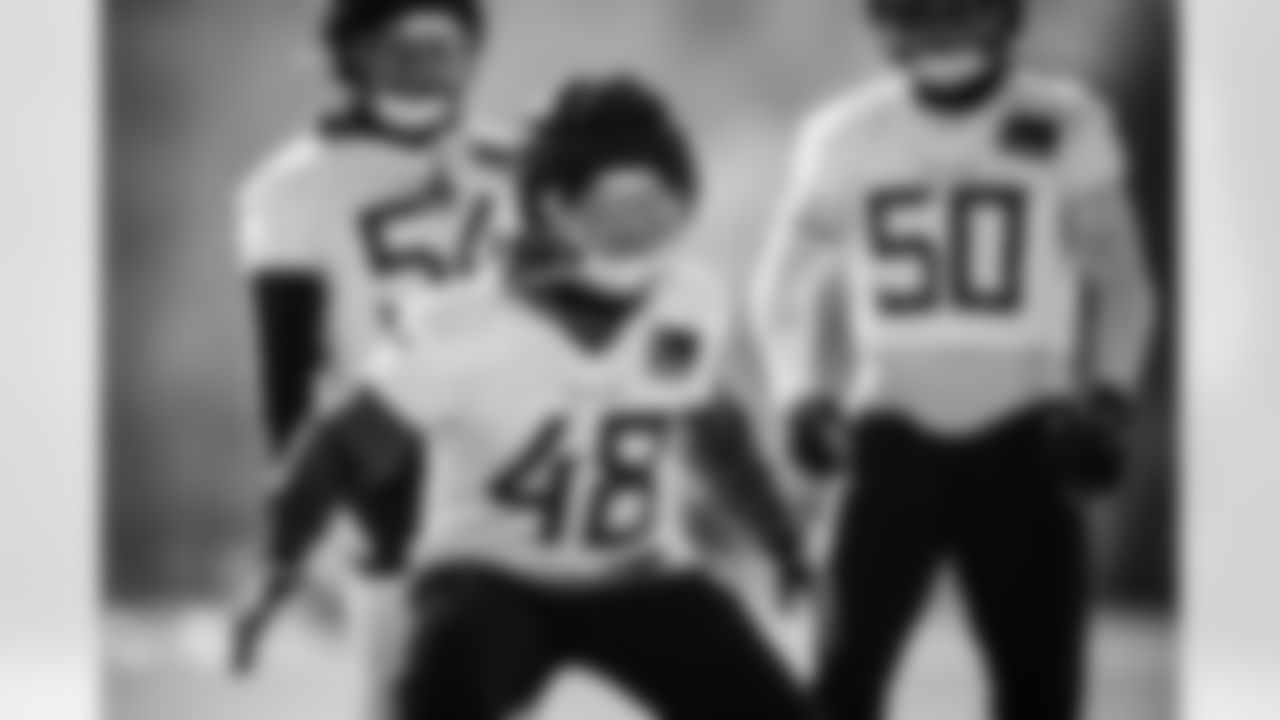 Linebacker Joe Bachie #48 of the Tennessee Titans during practice at the Ascension Saint Thomas Sports Park on December 3, 2025 in Nashville, TN. Photo By Jessie Rogers/Tennessee Titans