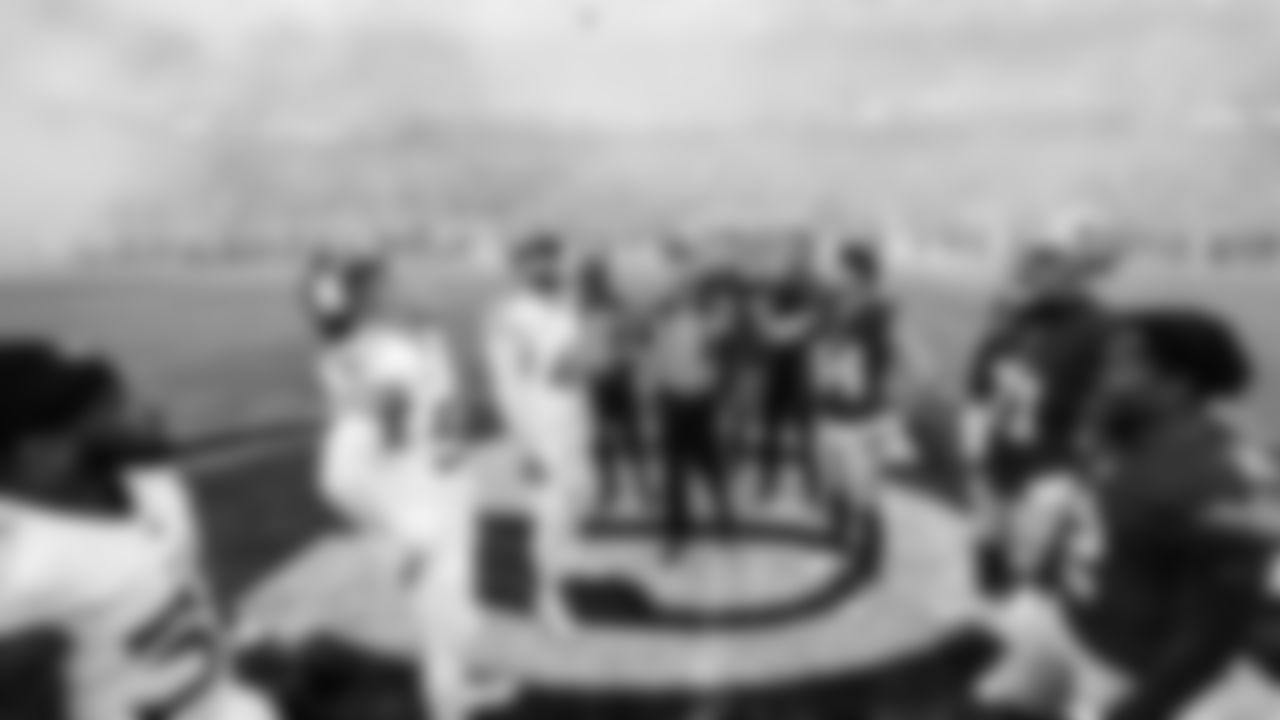 Running back Julius Chestnut #36 of the Tennessee Titans, Linebacker Cody Barton #50 of the Tennessee Titans, Longsnapper Morgan Cox #46 of the Tennessee Titans before the game between the Tennessee Titans and the San Francisco 49ers at Levi's Stadium on December 14, 2025 in San Francisco, CA. Photo By Donald Page/Tennessee Titans