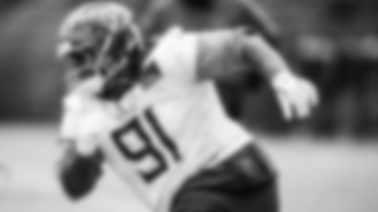 Defensive lineman Keondre Coburn #91 of the Tennessee Titans during phase 3 practice at the Ascension Saint Thomas Sports Park on May 30, 2025 in Nashville, TN. Photo By Donald Page/Tennessee Titans