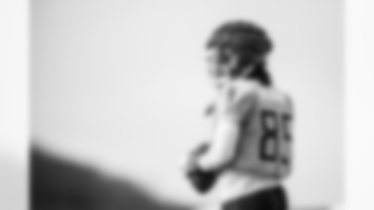 Tight end Chig Okonkwo #85 of the Tennessee Titans during practice at the Ascension Saint Thomas Sports Park on December 31, 2025 in Nashville, TN. Photo By Donald Page/Tennessee Titans