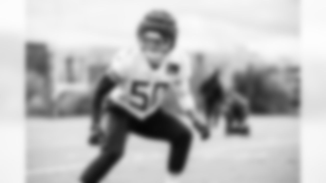 Linebacker Cody Barton #50 of the Tennessee Titans during practice at the Ascension Saint Thomas Sports Park on October 30, 2025 in Nashville, TN. Photo By Donald Page/Tennessee Titans