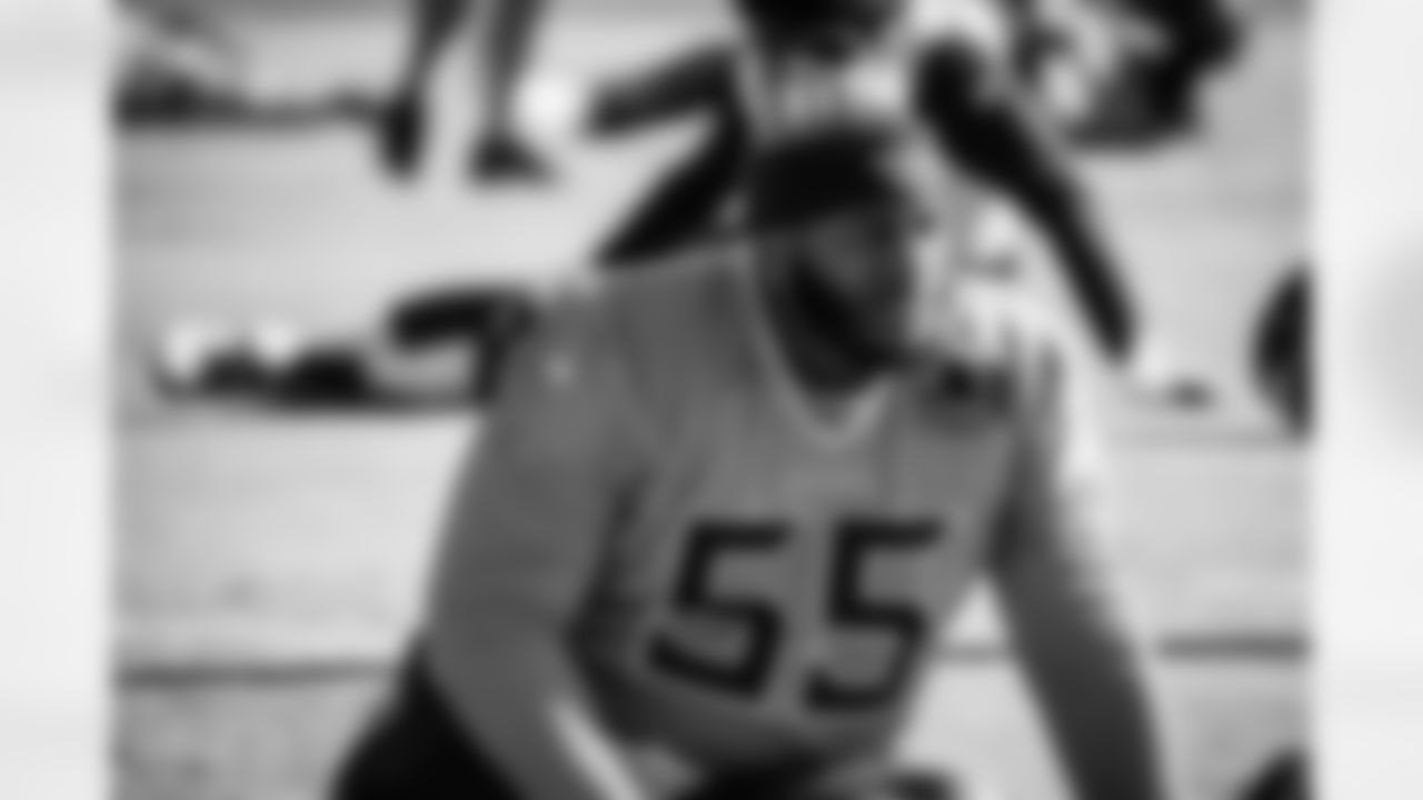 Tackle JC Latham #55 of the Tennessee Titans during practice at the Ascension Saint Thomas Sports Park on November 27, 2025 in Nashville, TN. Photo By Donald Page/Tennessee Titans