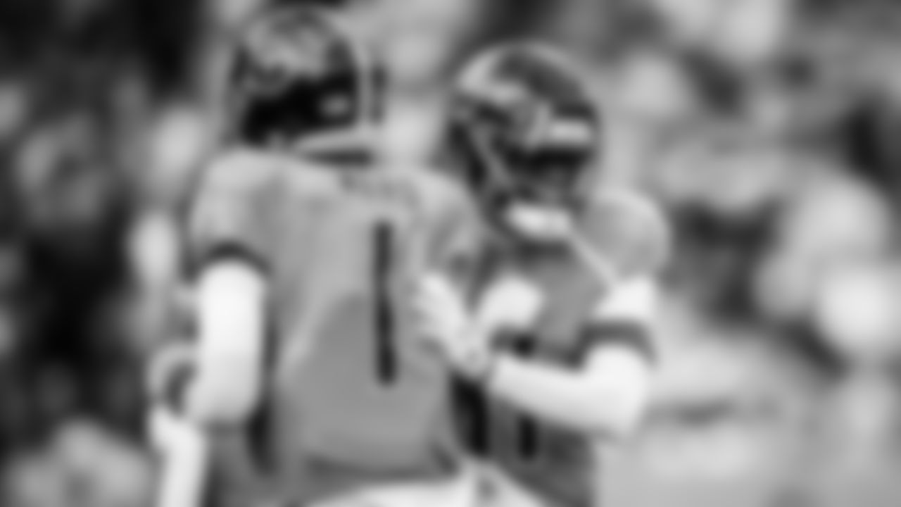 Quarterback Cam Ward #1 of the Tennessee Titans, Wide receiver Van Jefferson #11 of the Tennessee Titans during the game between the Tennessee Titans and the New Orleans Saints at Nissan Stadium on December 28, 2025 in Nashville, TN. Photo By Beau Brune/Tennessee Titans