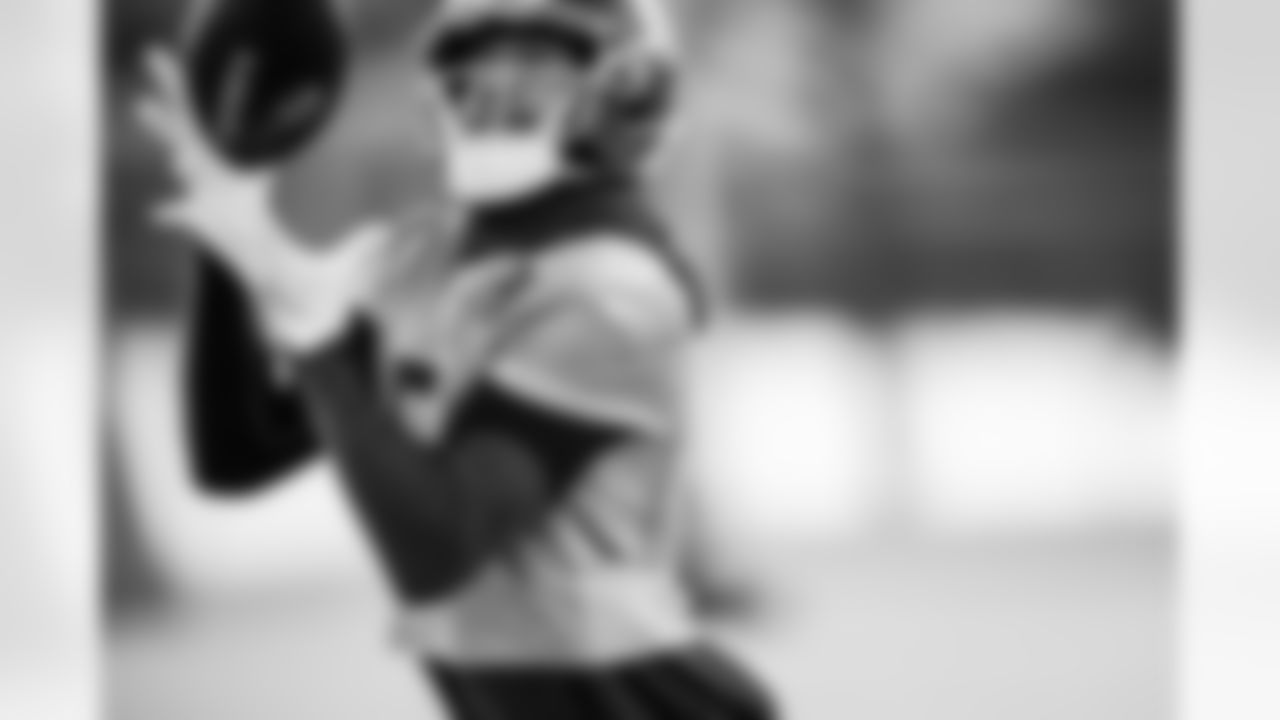 Wide receiver Elic Ayomanor #5 of the Tennessee Titans during practice at the Ascension Saint Thomas Sports Park on December 10, 2025 in Nashville, TN. Photo By Donald Page/Tennessee Titans