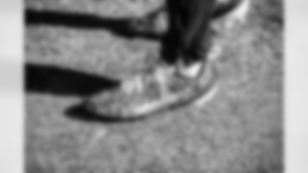 Wide receiver James Proche II #13 of the Tennessee Titans cleats during practice at the Ascension Saint Thomas Sports Park on November 27, 2025 in Nashville, TN. Photo By Donald Page/Tennessee Titans