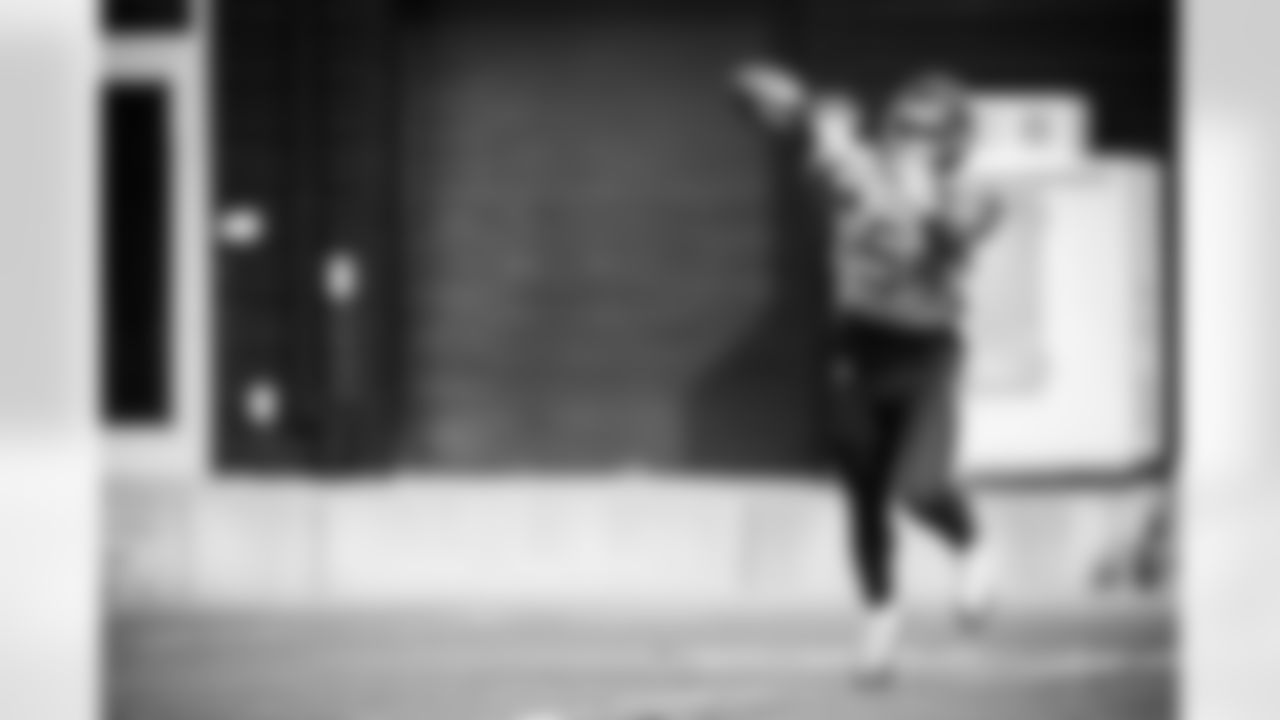 Wide receiver Elic Ayomanor #5 of the Tennessee Titans during practice at the Ascension Saint Thomas Sports Park on November 13, 2025 in Nashville, TN. Photo By Donald Page/Tennessee Titans