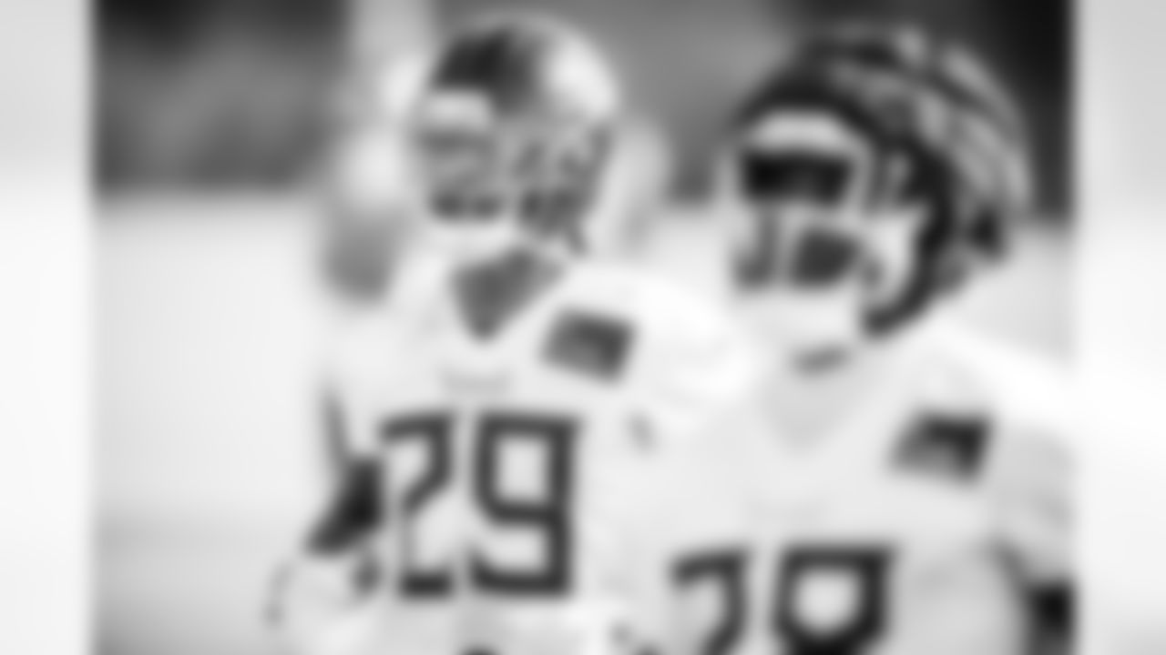 Cornerback Keydrain Calligan #29 of the Tennessee Titans during practice at the Ascension Saint Thomas Sports Park on November 19, 2025 in Nashville, TN. Photo By Donald Page/Tennessee Titans