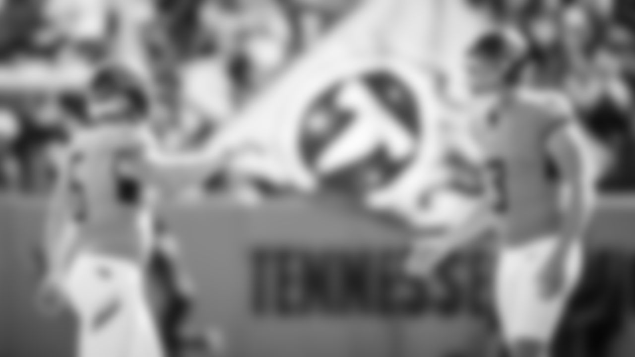 Kicker Joey Slye #6 of the Tennessee Titans and Punter Johnny Hekker #3 of the Tennessee Titans during the game between the Tennessee Titans and the New England Patriots at Nissan Stadium on October 19, 2025 in Nashville, TN. Photo By Tennessee Titans