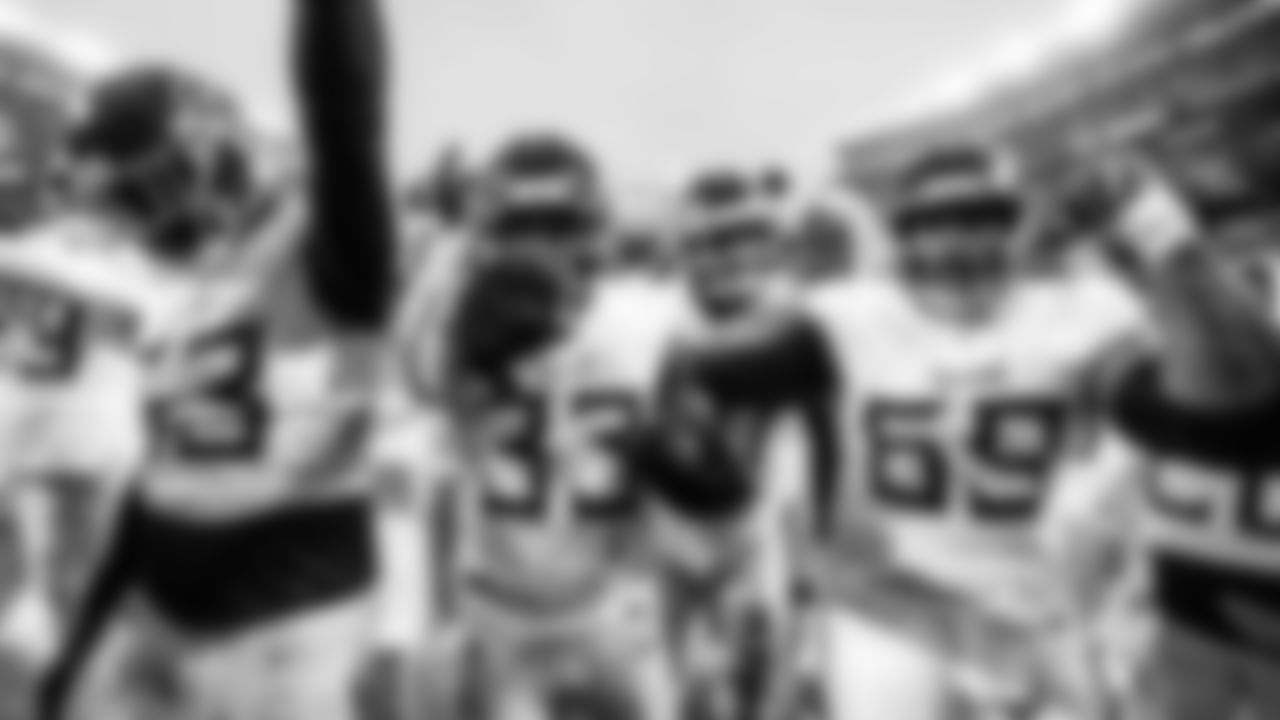 Linebacker Cody Barton #50 of the Tennessee Titans, Outside linebacker Jihad Ward #53 of the Tennessee Titans, Linebacker Cedric Gray #33 of the Tennessee Titans, Defensive end Sebastian Joseph-Day #69 of the Tennessee Titans during the game between the Tennessee Titans and the Cleveland Browns at Huntington Bank Field on December 07, 2025 in Cleveland, OH. Photo By Donald Page/Tennessee Titans