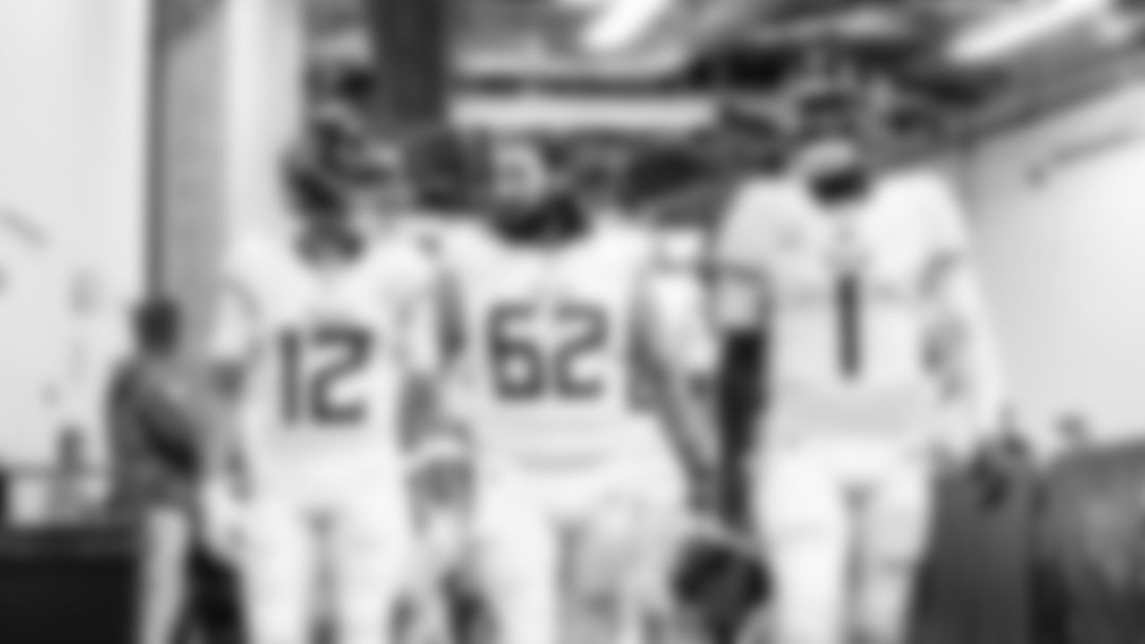 Wide receiver Mason Kinsey #12 of the Tennessee Titans, Center/Guard Corey Levin #62 of the Tennessee Titans, Quarterback Cam Ward #1 of the Tennessee Titans before the game between the Tennessee Titans and the Indianapolis Colts at Lucas Oil Stadium on October 26, 2025 in Indianapolis, IN. Photo By Jessie Rogers/Tennessee Titans