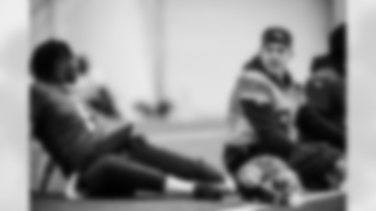 Tight end Gunnar Helm #84 of the Tennessee Titans during practice at the Ascension Saint Thomas Sports Park on December 3, 2025 in Nashville, TN. Photo By Jessie Rogers/Tennessee Titans