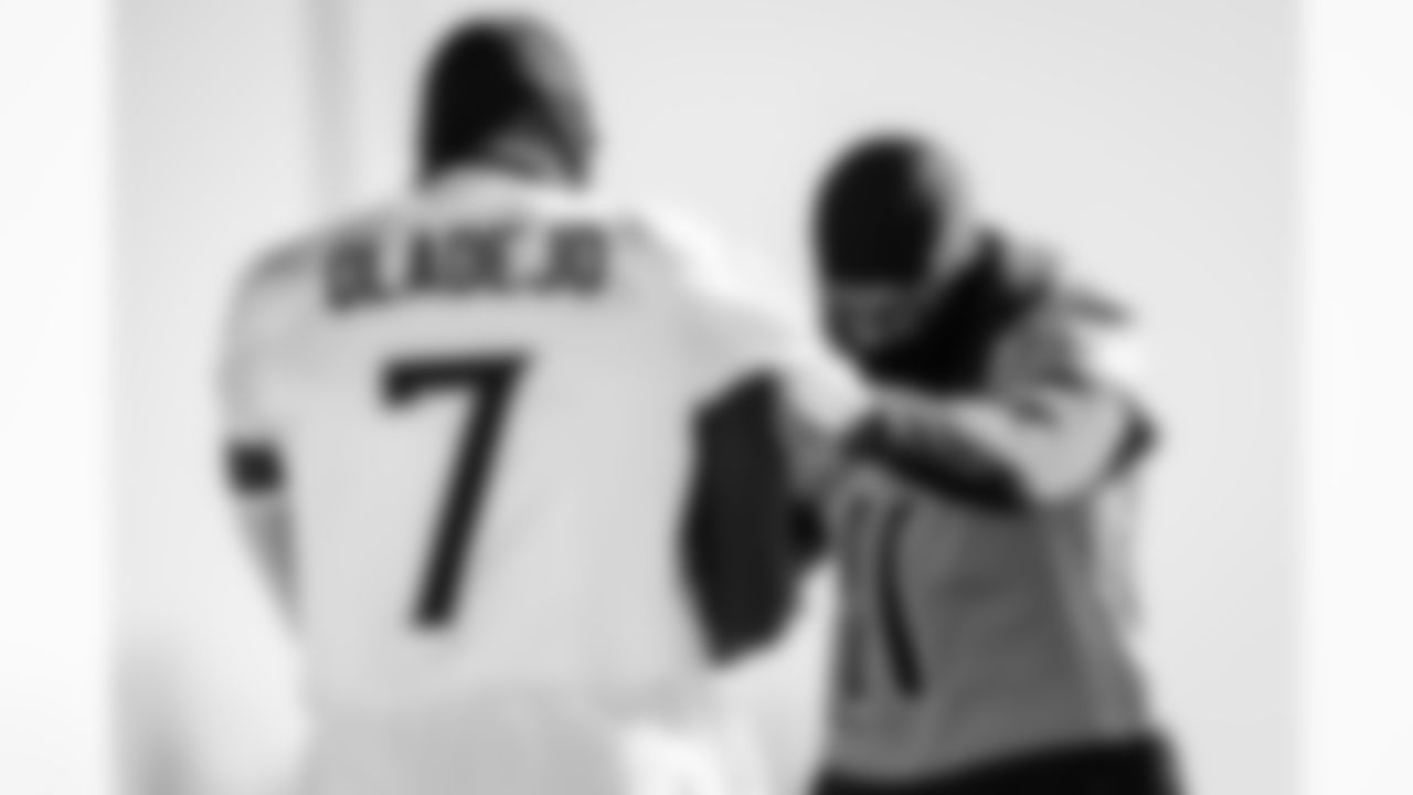 Wide receiver Van Jefferson #11 of the Tennessee Titans and Outside linebacker Oluwafemi Oladejo #7 of the Tennessee Titans during practice at the Ascension Saint Thomas Sports Park on December 19, 2025 in Nashville, TN. Photo By Jessie Rogers/Tennessee Titans