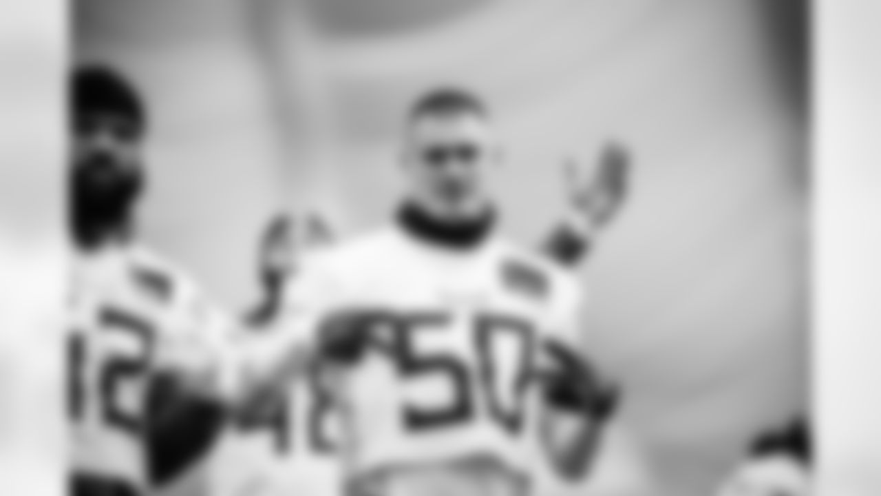 Linebacker Cody Barton #50 of the Tennessee Titans during practice at the Ascension Saint Thomas Sports Park on December 3, 2025 in Nashville, TN. Photo By Jessie Rogers/Tennessee Titans