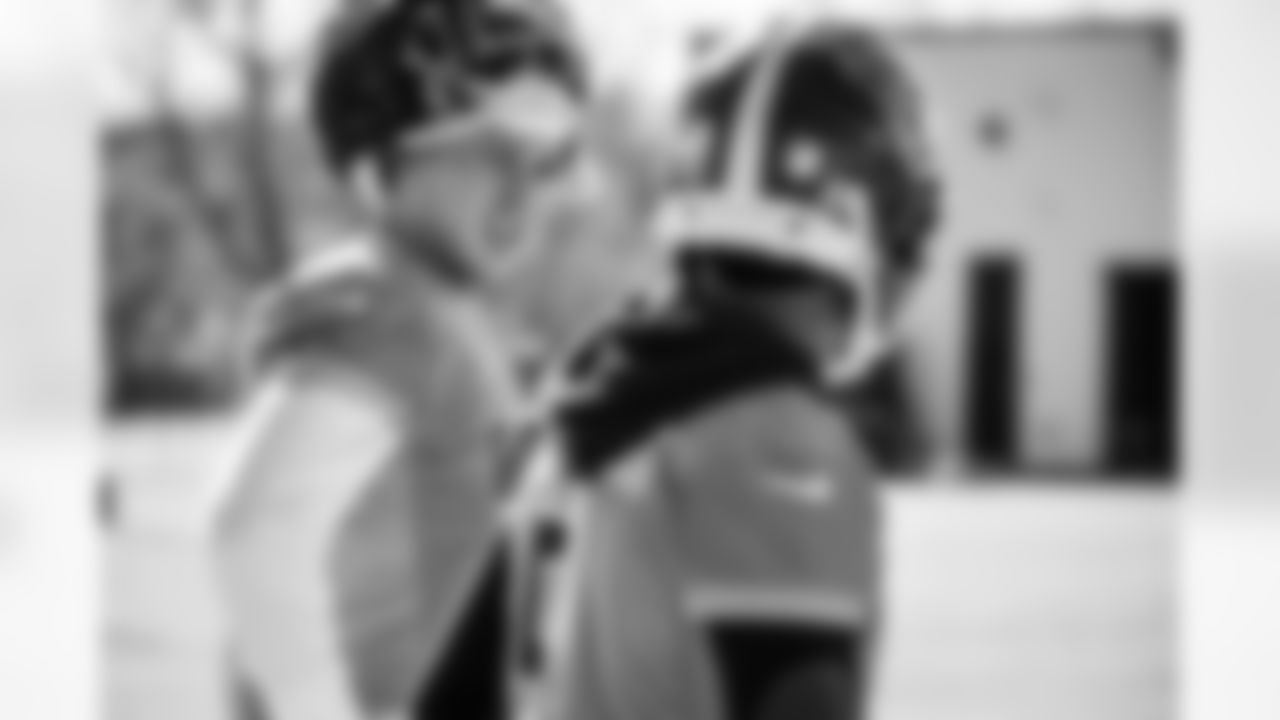 Tight end Gunnar Helm #84 of the Tennessee Titans during practice at the Ascension Saint Thomas Sports Park on November 27, 2025 in Nashville, TN. Photo By Donald Page/Tennessee Titans