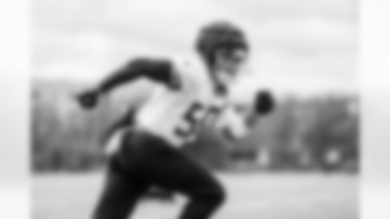 Linebacker Cody Barton #50 of the Tennessee Titans during practice at the Ascension Saint Thomas Sports Park on October 30, 2025 in Nashville, TN. Photo By Donald Page/Tennessee Titans